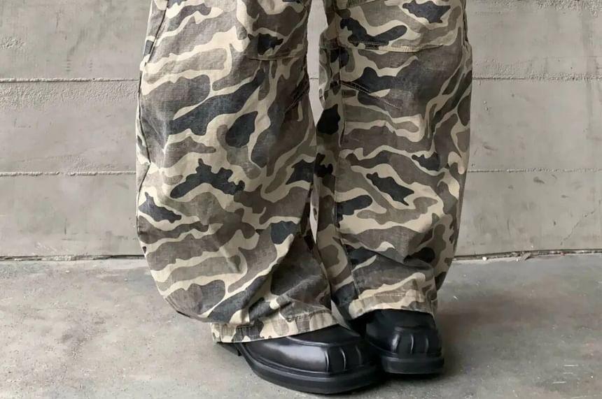 High Waist Camo Print Wide Leg Jeans Product Image