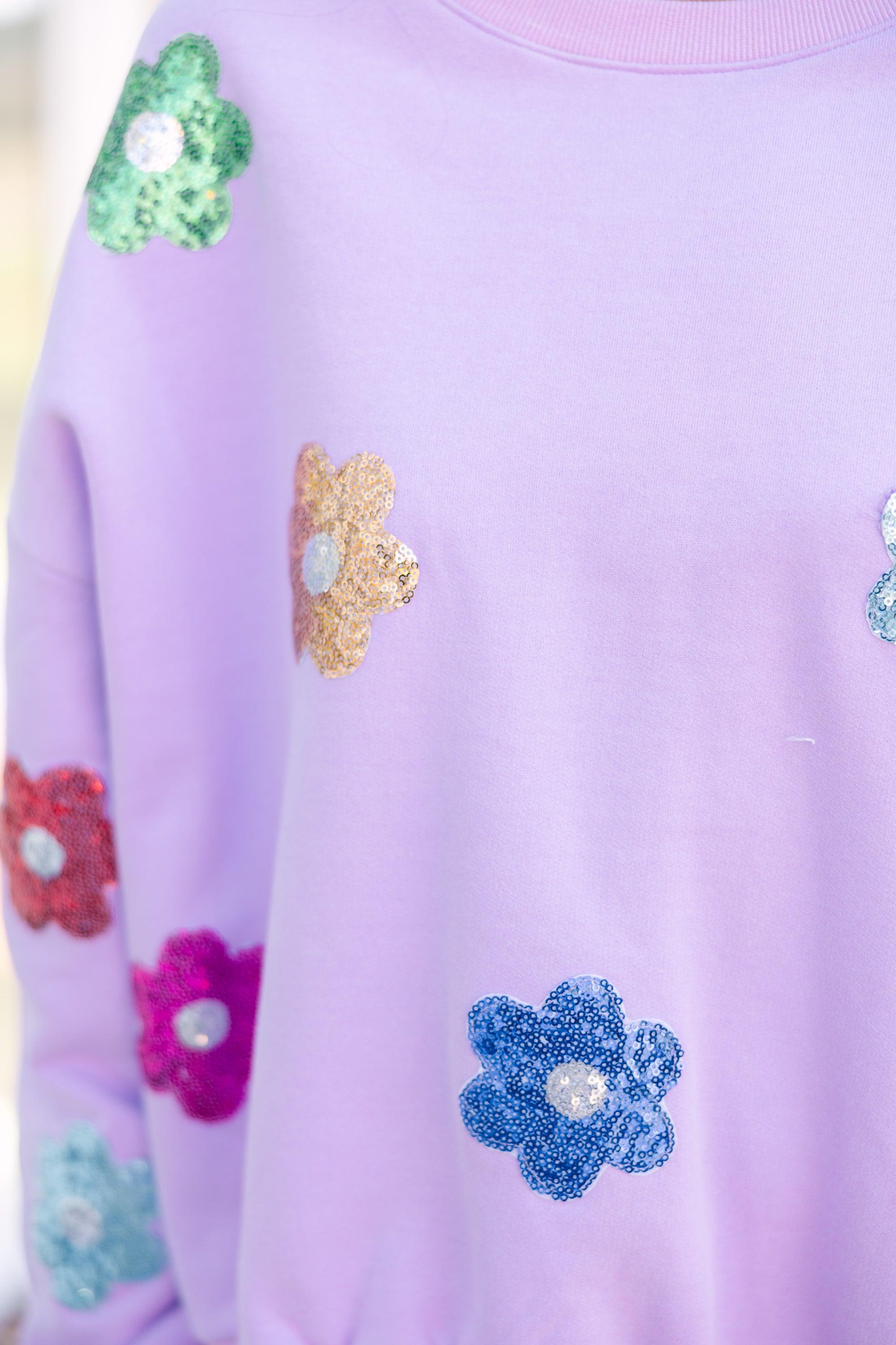 Just My Type Lavender Purple Floral Sweatshirt Female Product Image