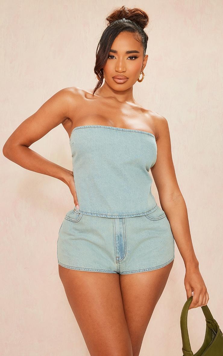 Shape Light Blue Acid Wash Denim Bandeau Product Image