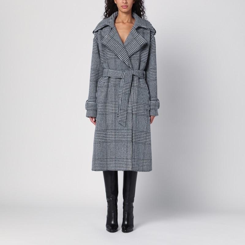 DOLCE & GABBANA Houndstooth Wool Checked Coat In Grey Product Image