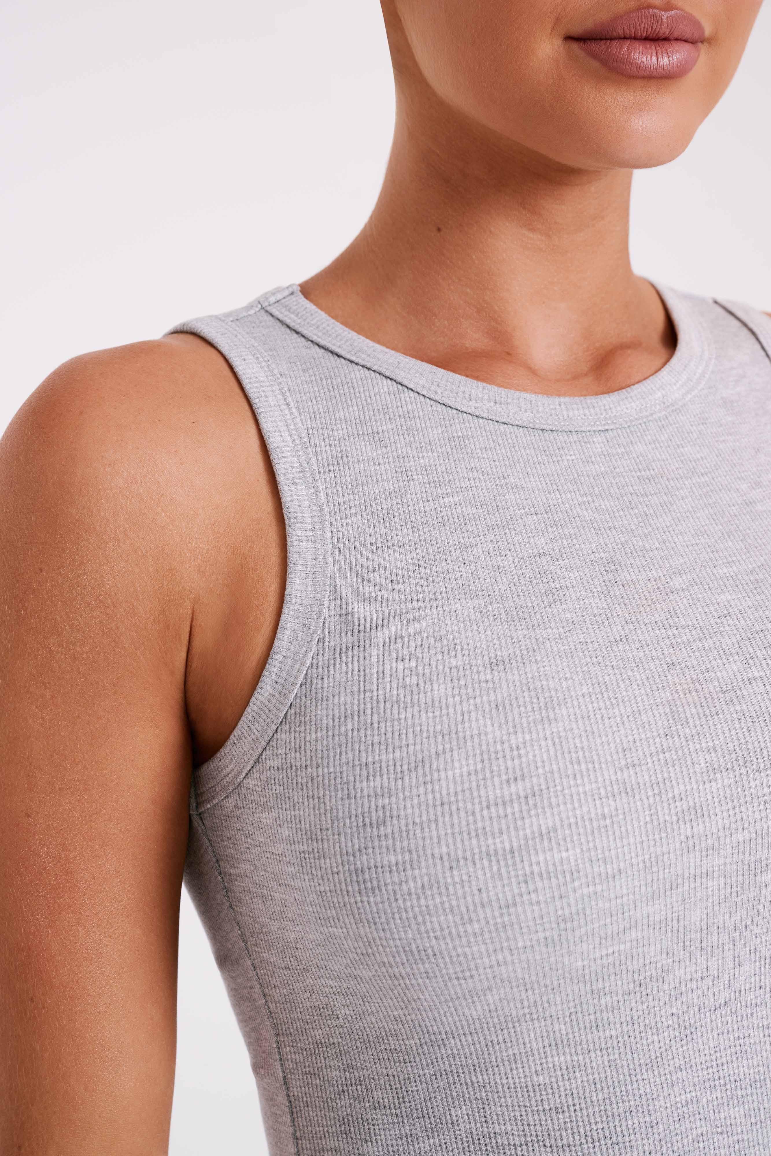 Zanna Ribbed Tank Top - Grey Marle Product Image