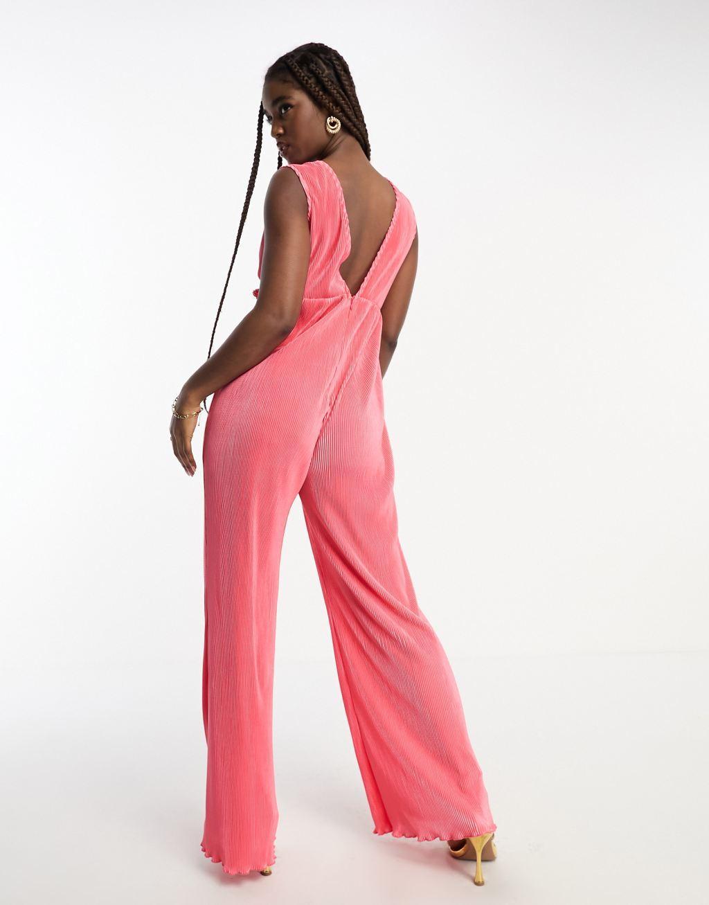 The Frolic plisse frill detail plunge front jumpsuit Product Image