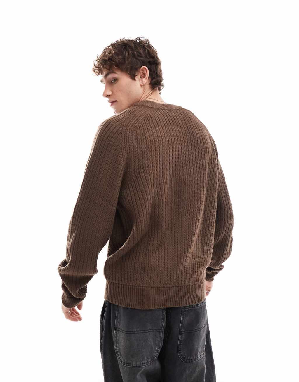 COLLUSION knitted crewneck sweater in brown Product Image