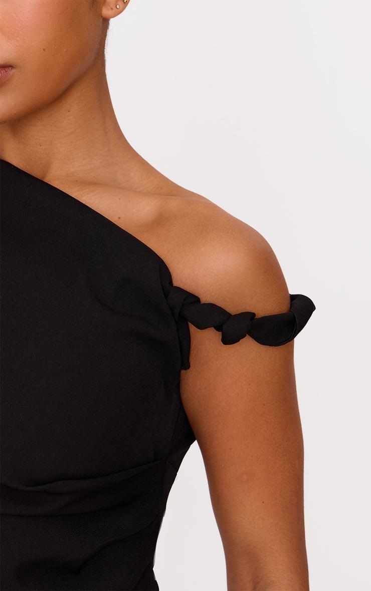 Black Woven Asymmetric Hem Ruched Long Top Product Image