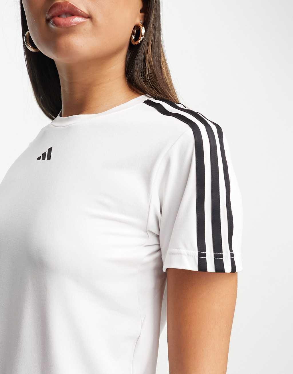 adidas Aeroready Train Essentials 3-Stripes tee in white and black Product Image