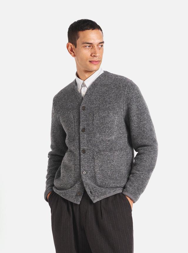 Universal Works Cardigan in Grey Marl Wool Fleece Product Image