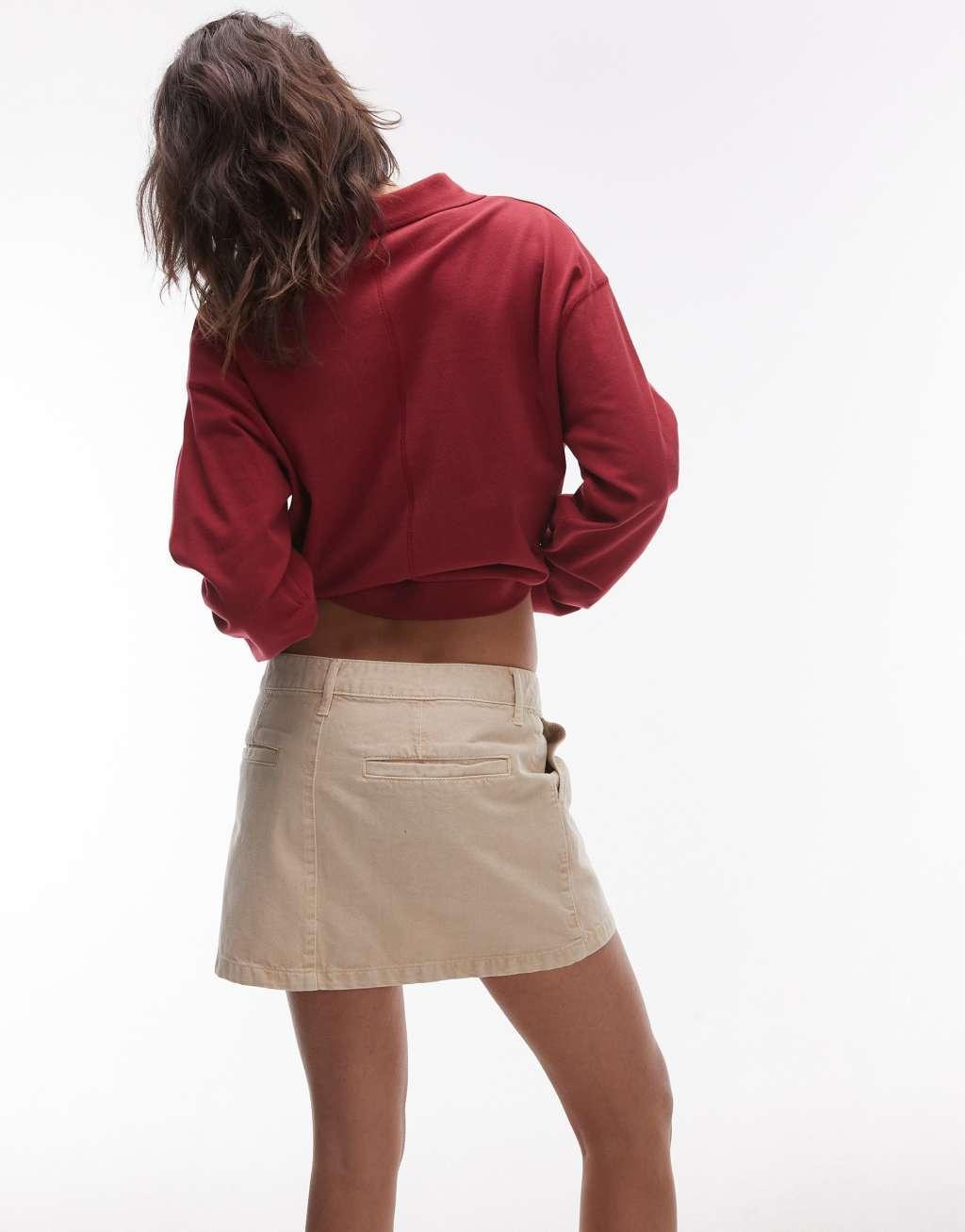 Topshop canvas pelmet micro skirt in tan Product Image