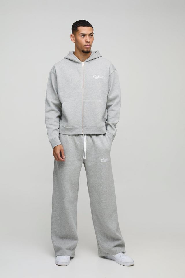 Oversized Boxy Official Embroidery Zip Through Tracksuit | boohooMAN USA Product Image