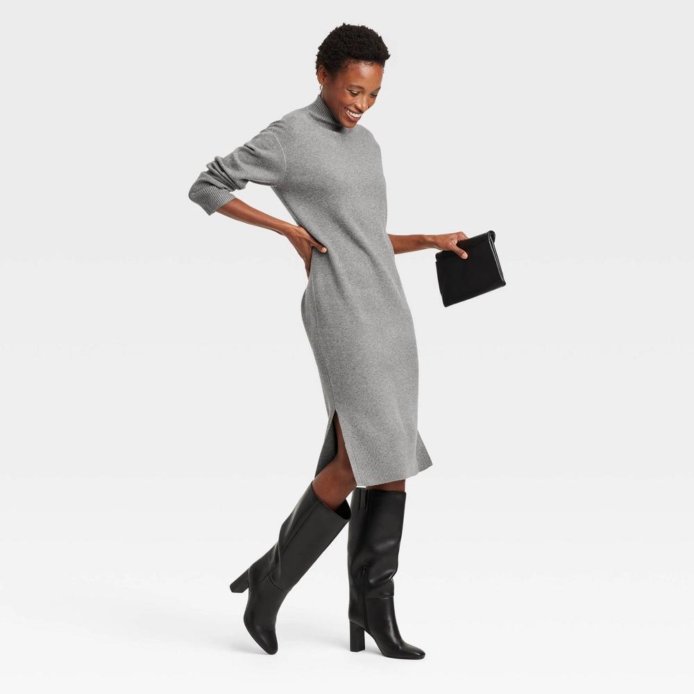 Women's Long Sleeve Midi Sweater Dress - A New Day™ Gray XS Product Image