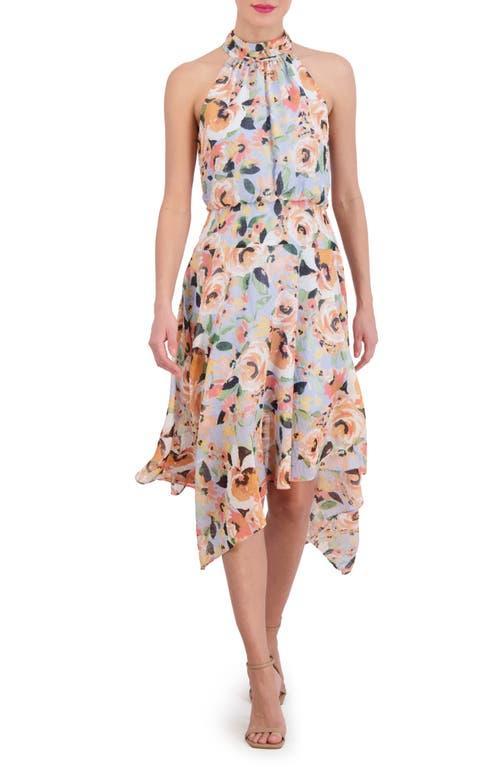 Vince Camuto Metallic Floral Asymmetric Hem Chiffon Dress Product Image