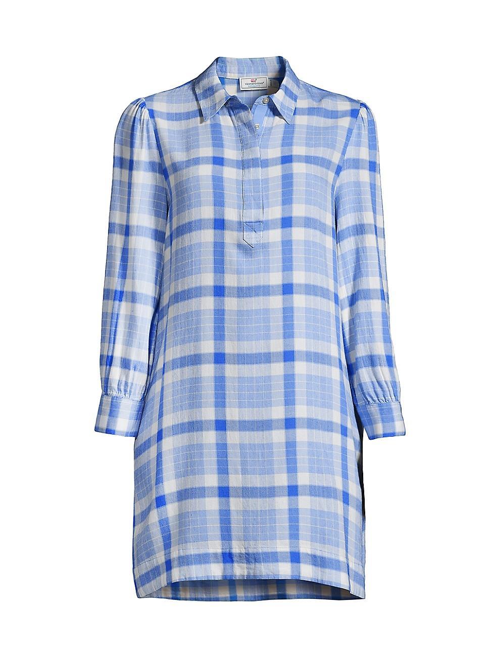 vineyard vines Plaid Long Sleeve Cotton Blend Popover Dress Product Image