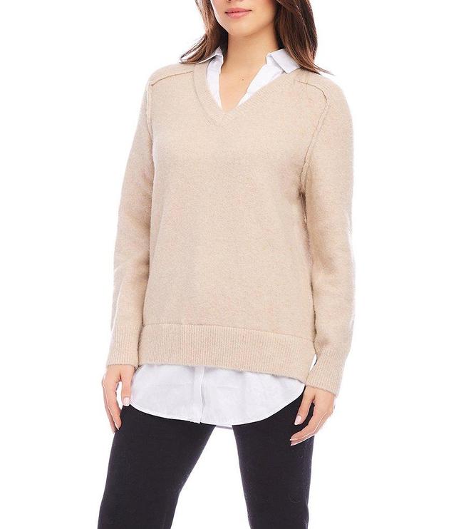 Karen Kane Layer Sweater Collared V Neckline Long Sleeve Top Product Image