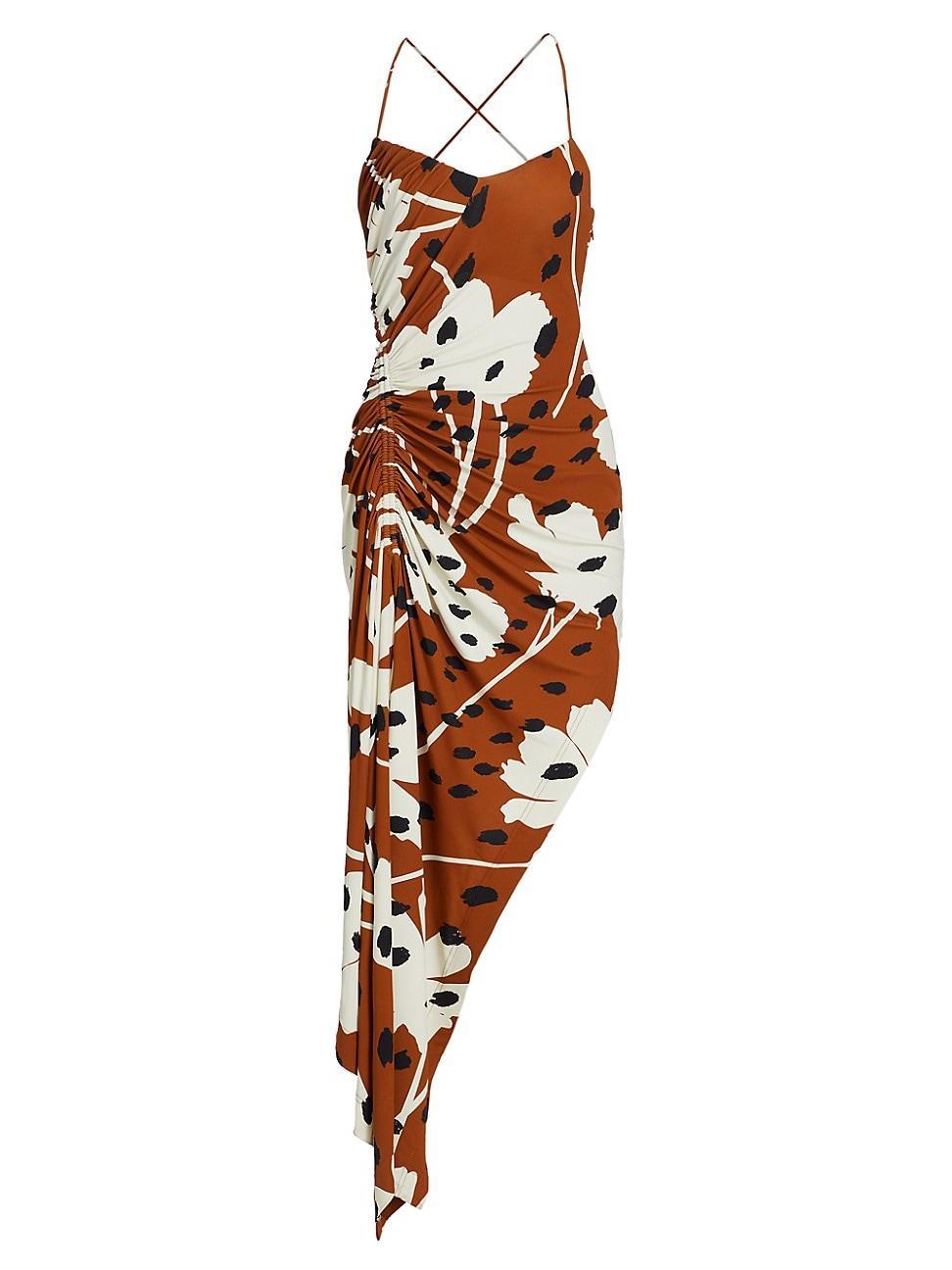 Womens Floral Asymmetric Draped Midi-Dress Product Image