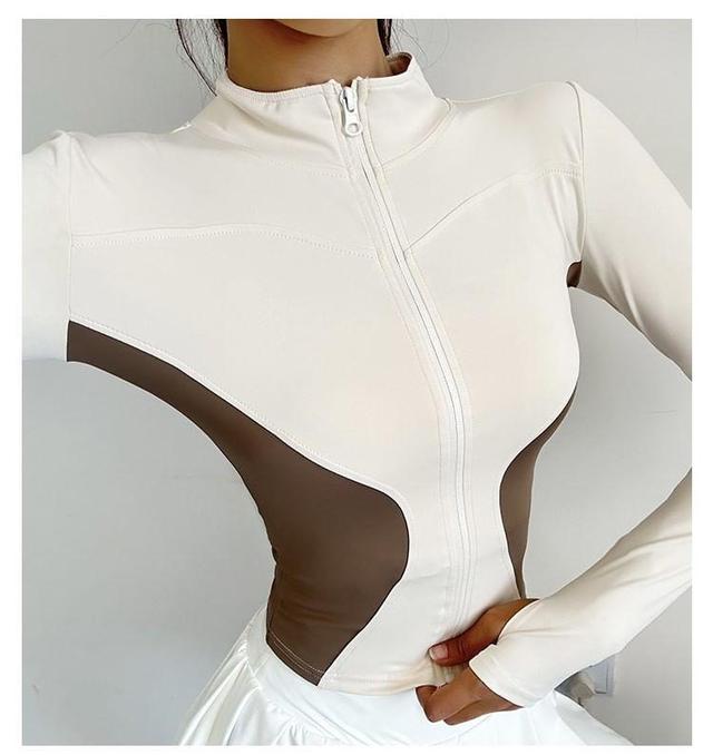 Stand Collar Two Tone Cropped Sport Zip Jacket Product Image