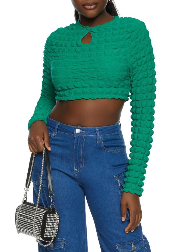 Womens Bubble Knit Keyhole Crop Top Product Image