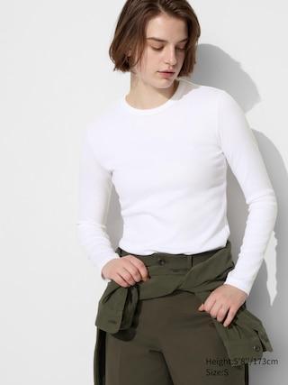 Womens Soft Ribbed Crew Neck Long-Sleeve T-Shirt White XS UNIQLO US Product Image