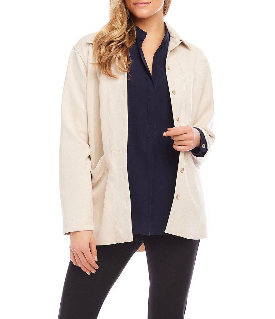 Karen Kane Faux Suede Collared Long Sleeve Shirt Jacket Product Image