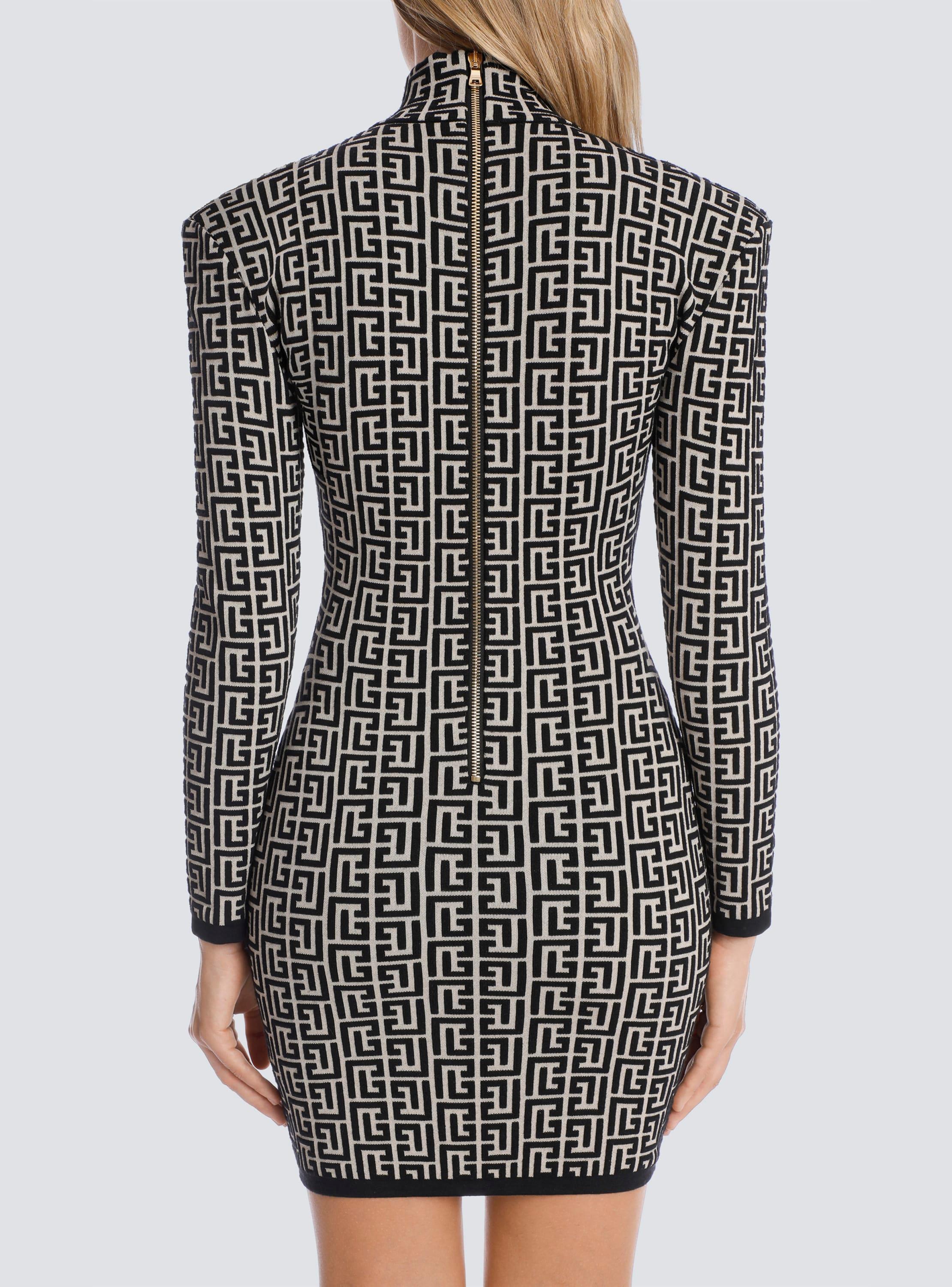 Short bicolor jacquard knit dress with Balmain monogram Product Image