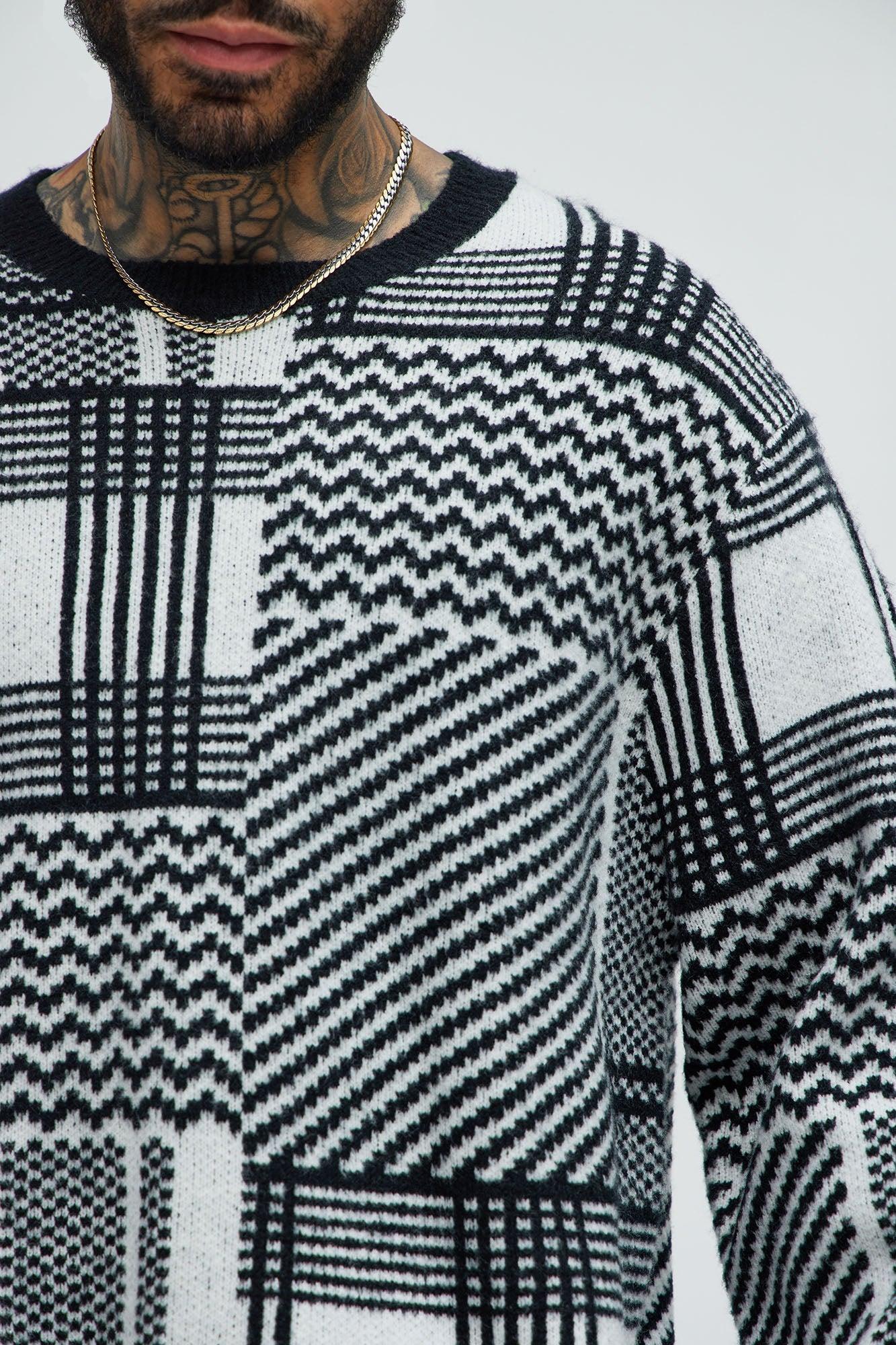 Mixed Lines Cozy Crewneck Sweater - Black/White Product Image