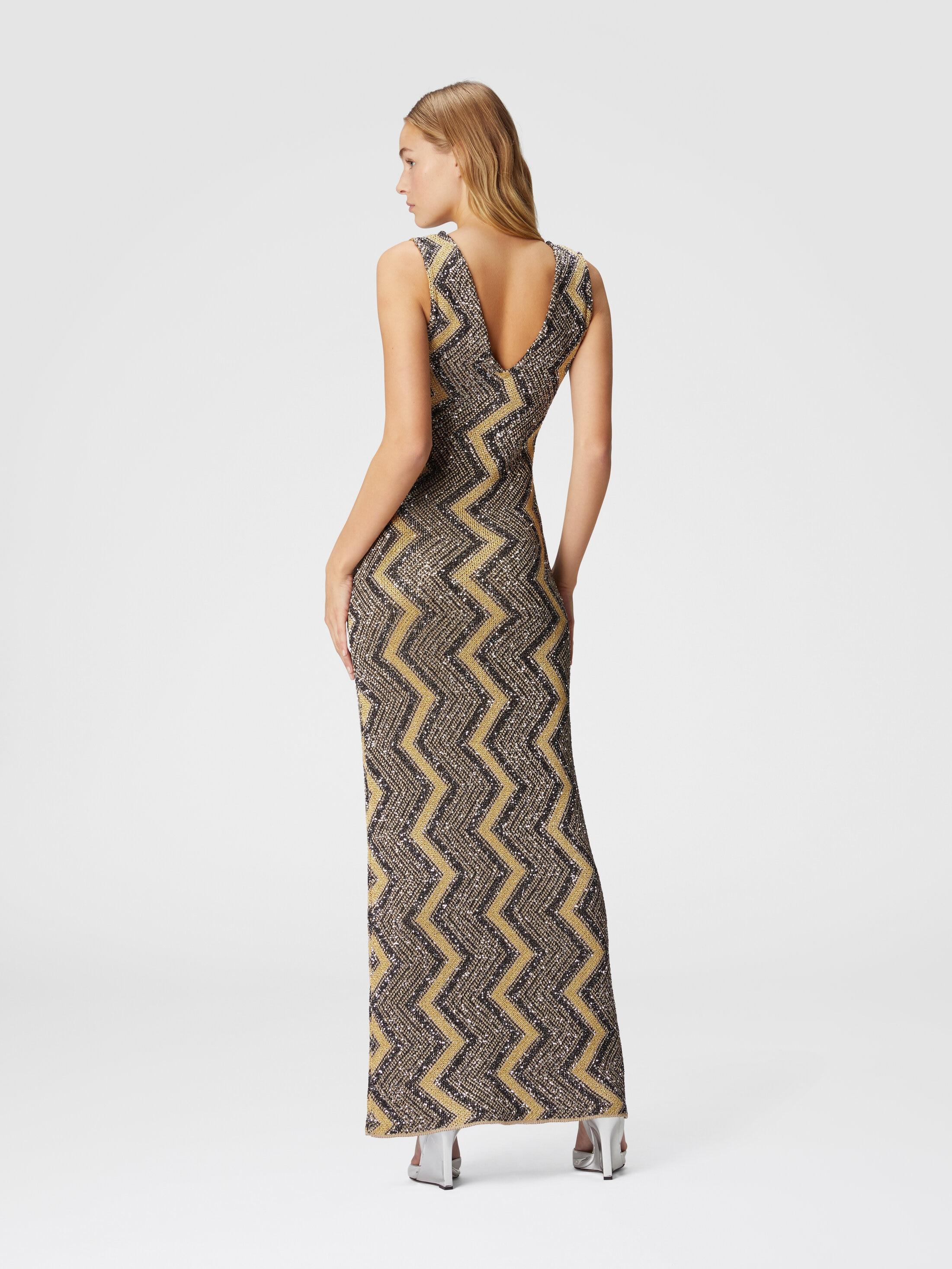 Long zig zag dress with plunging neckline and sequins Product Image