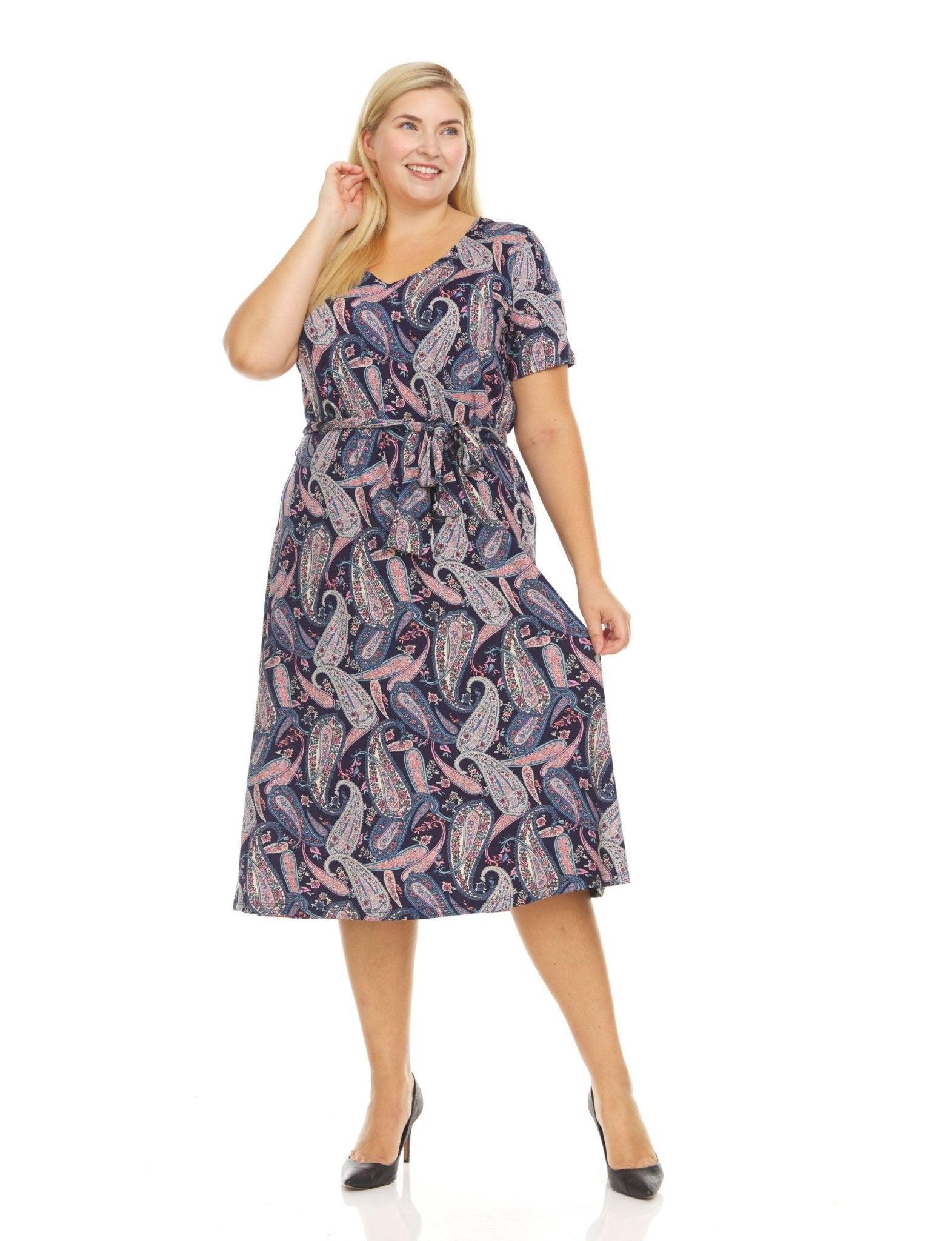 Women's Printed Belted Midi Dress- plus Product Image