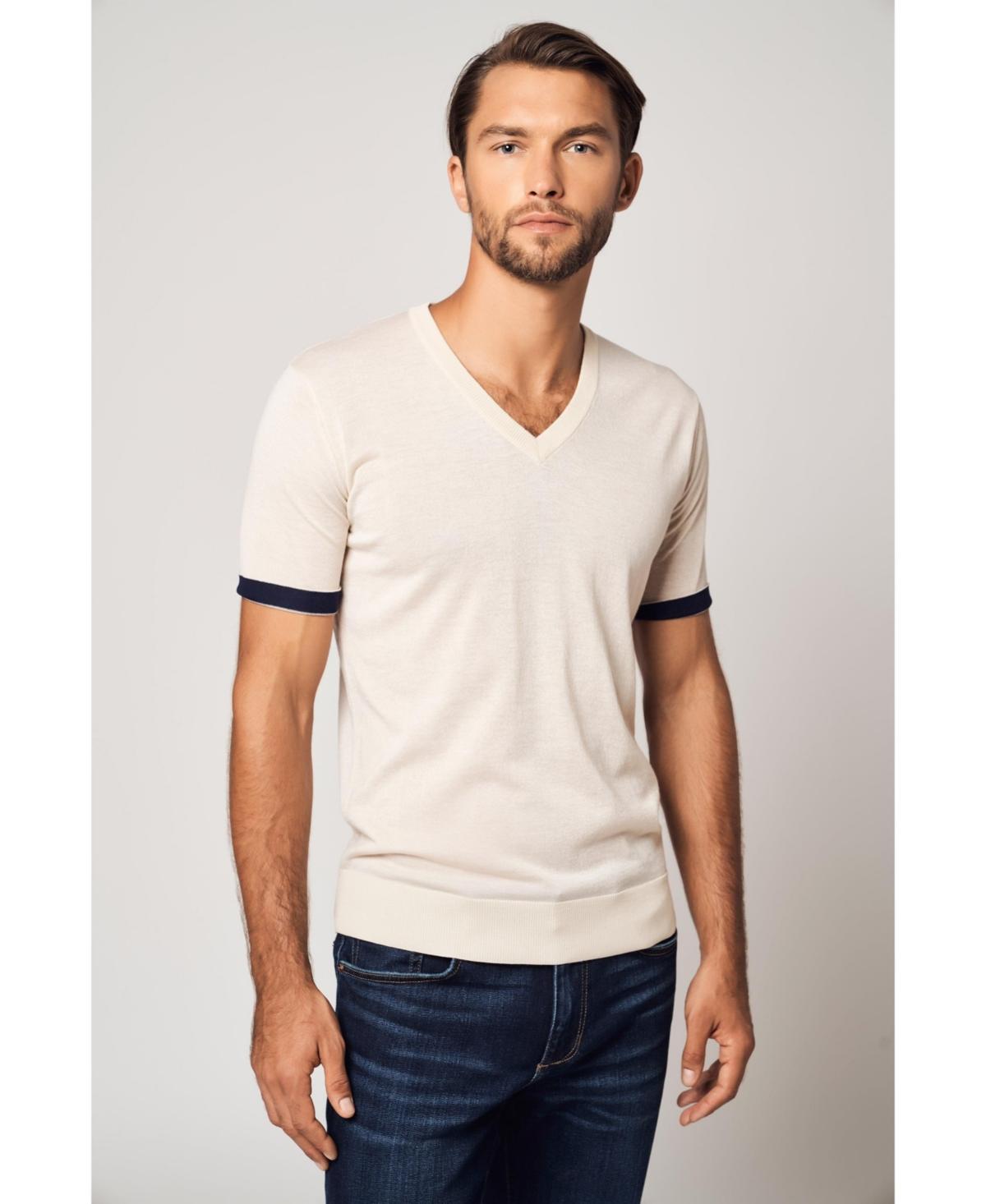 Bellemere Mens Striped Short Sleeve Cashmere T-shirt Product Image