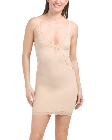 Shaping Satin Slip With Lace Trim For Women Product Image