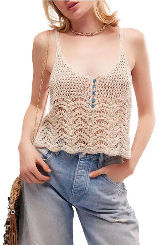 FREE PEOPLE Summer Breeze Open Knit Camisole In Beige Product Image