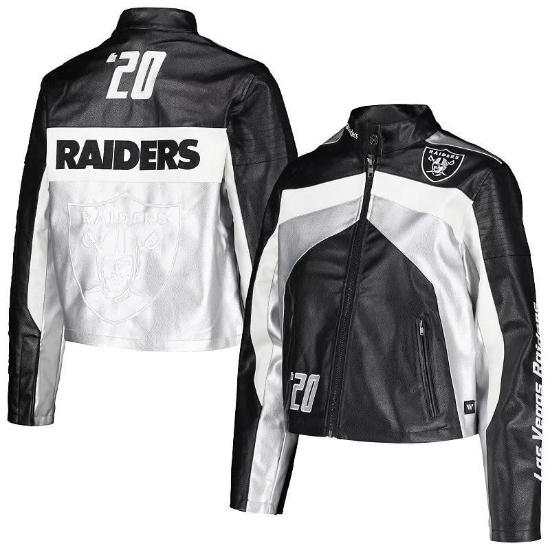 Womens The Wild Collective  Black Las Vegas Raiders Faux Leather Full-Zip Racing Jacket Product Image