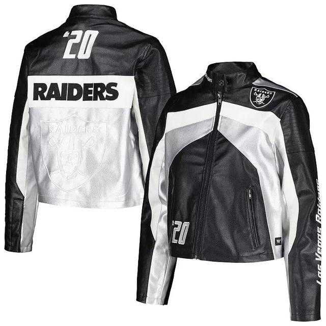 Womens The Wild Collective Black Las Vegas Raiders Faux Leather Full-Zip Racing Jacket Product Image