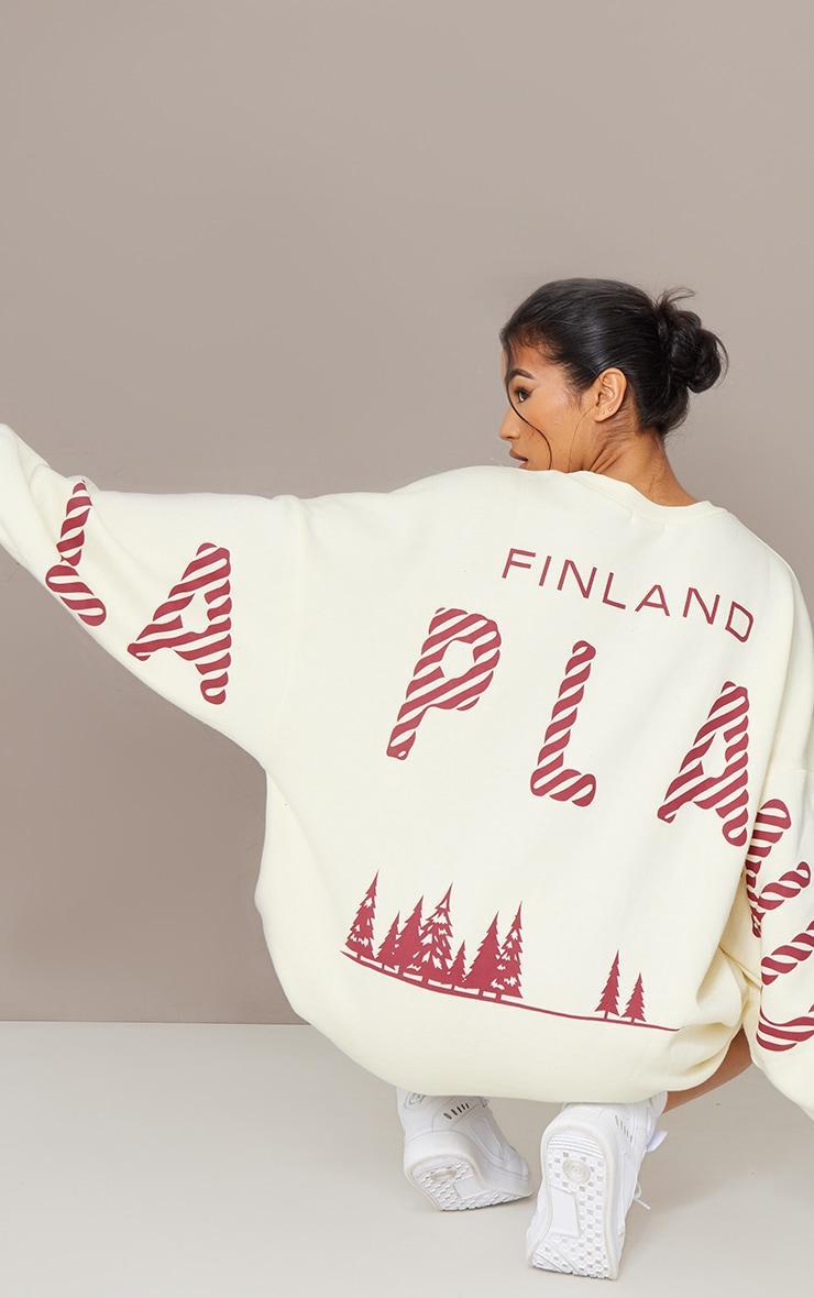 Cream Lapland Printed Graphic Oversized Sweatshirt Dress Product Image