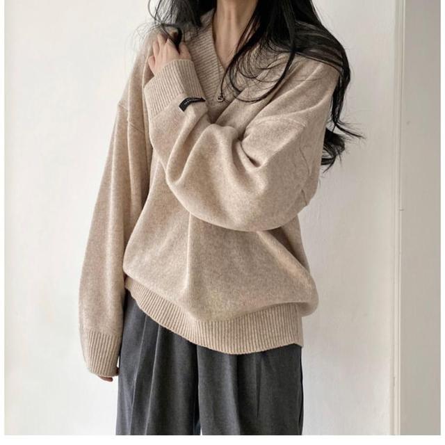 V-Neck Plain Sweater Product Image