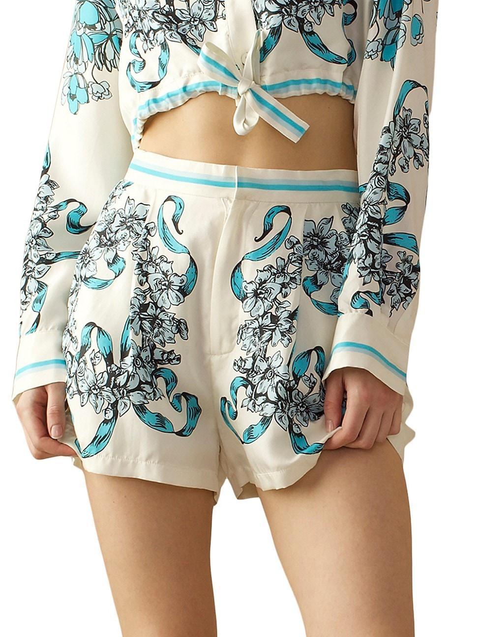 Womens Floral Silk Shorts Product Image