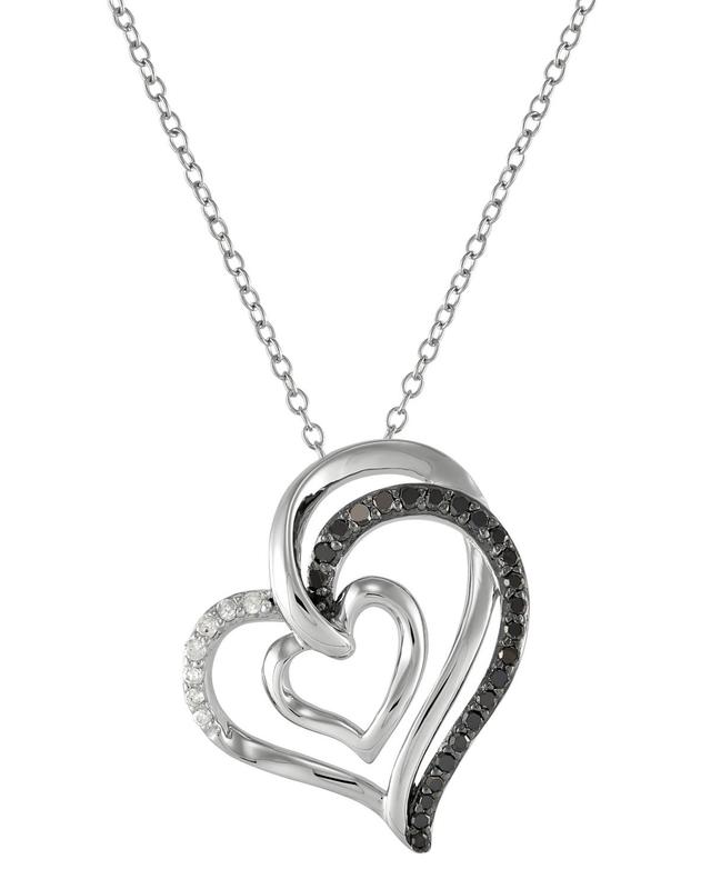 Two Hearts Forever One 1/4 Carat T.W. Black & White Diamond Sterling Silver Heart Pendant Necklace, Women's - Size: One Size Product Image