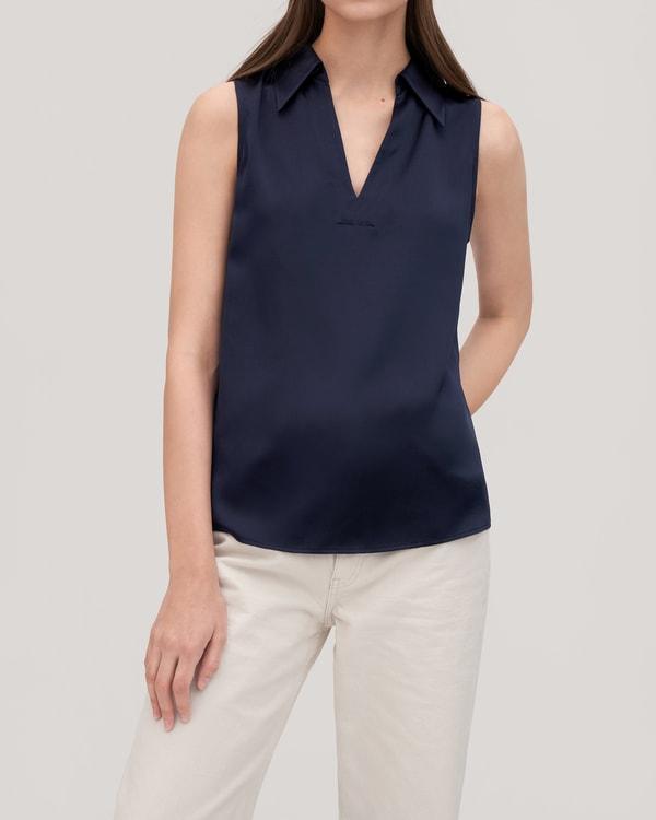 V-Neck Sleeveless Silk Violet Shirt For Women Product Image