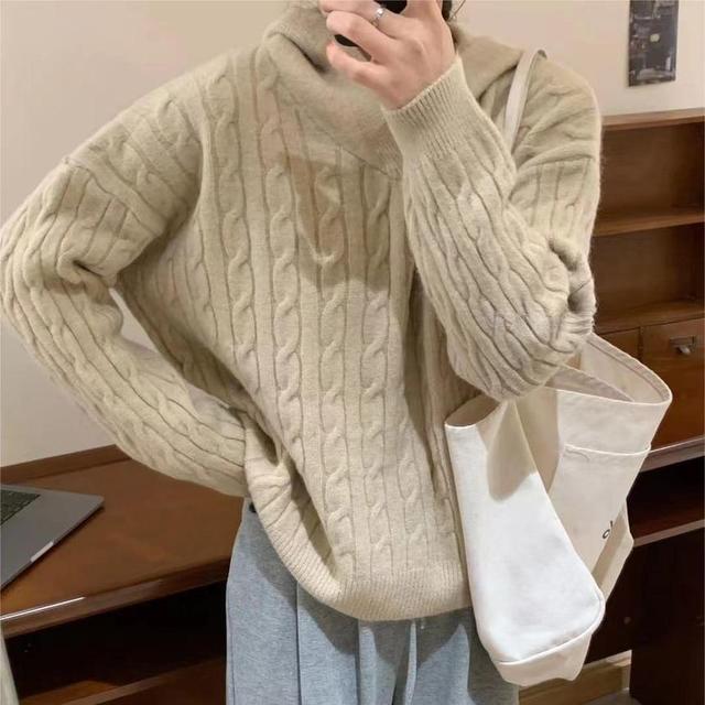 Hooded Cable Knit Sweater Product Image