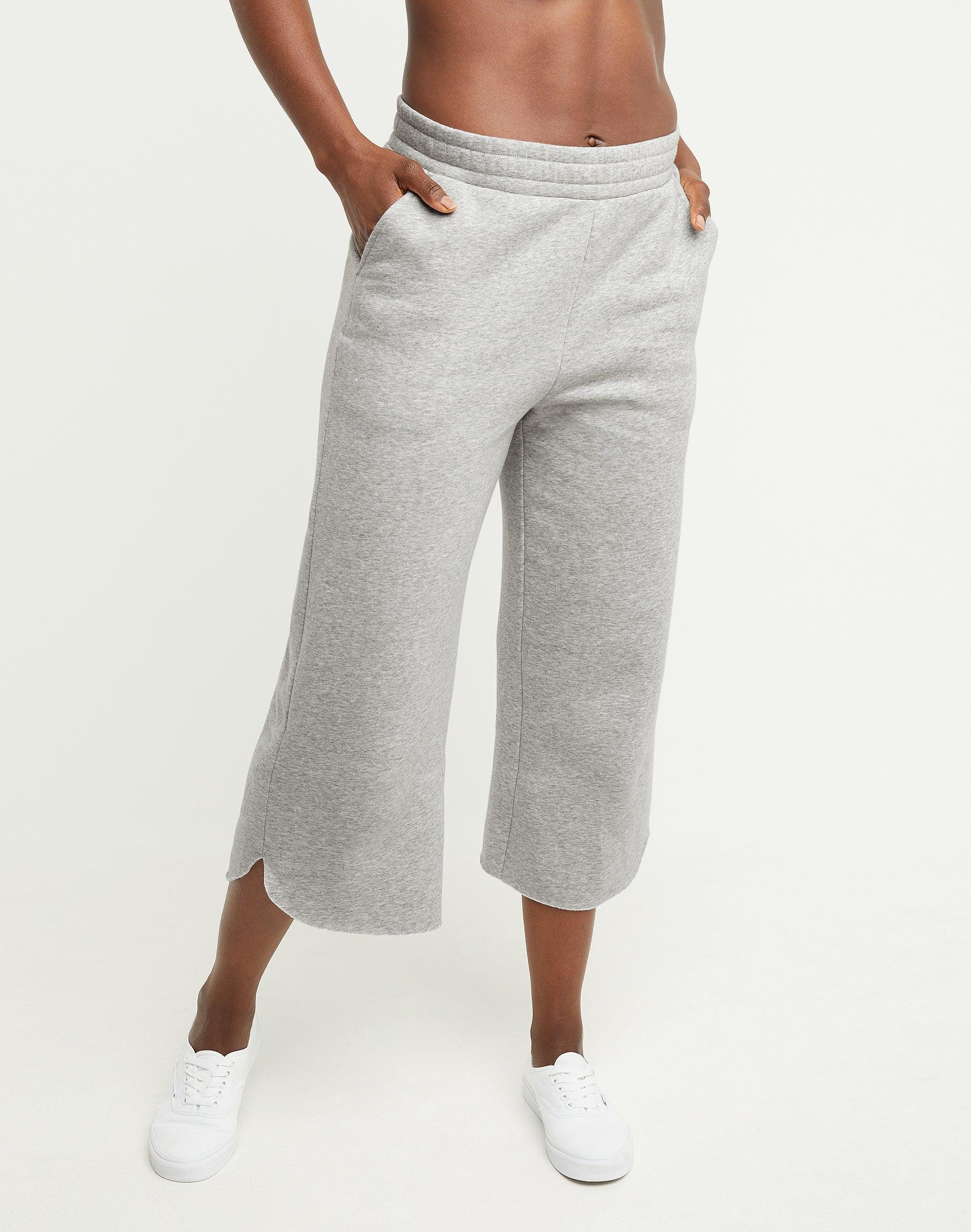 Hanes Womens Raw Edge Fleece Crop Pants With Pockets Heather Grey XS Product Image