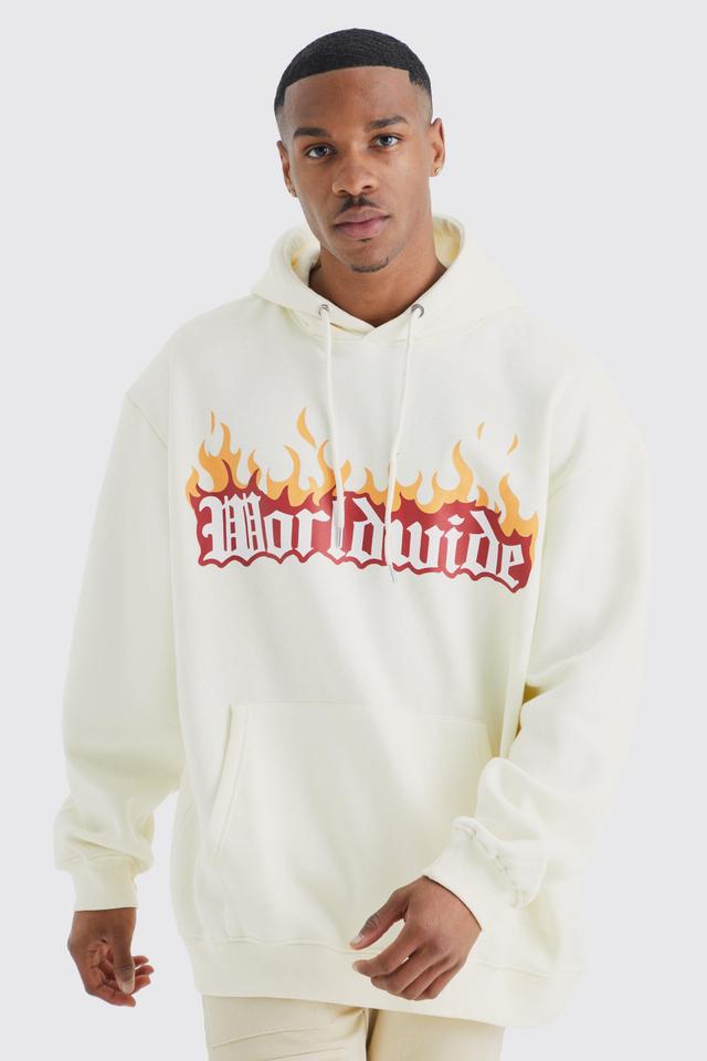 Oversized Worldwide Flames Graphic Hoodie | boohooMAN USA Product Image