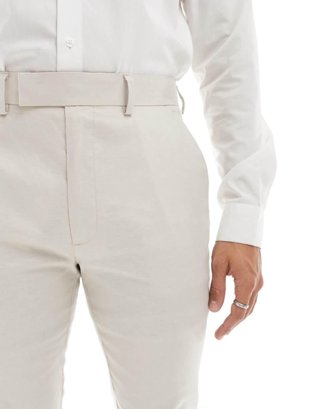 ASOS DESIGN skinny linen mix suit pants Product Image