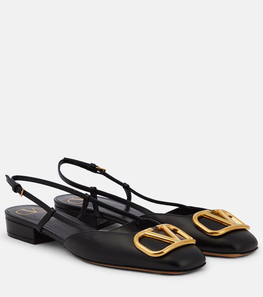 VALENTINO GARAVANI Vlogo Leather Slingback Flats In Black Product Image