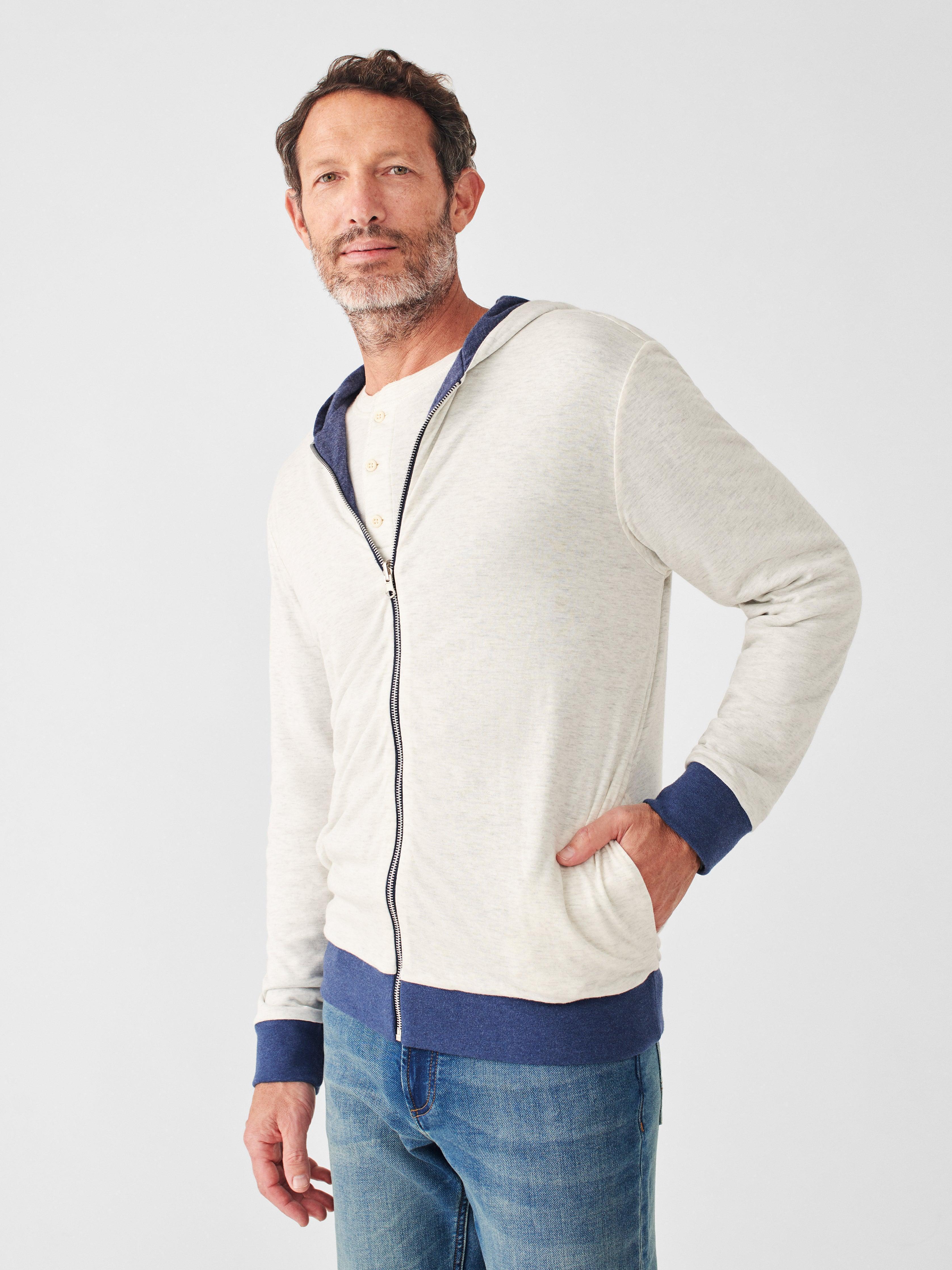 Cloud Cotton Reversible Zip Hoodie - Navy Heather Ivory Heather Male Product Image