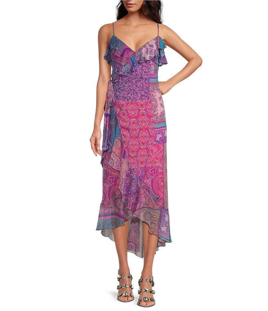 Gianni Bini x DANNIJO Isabella Printed V-Neck Sleeveless Ruffle Crinkle Chiffon Maxi Dress Product Image