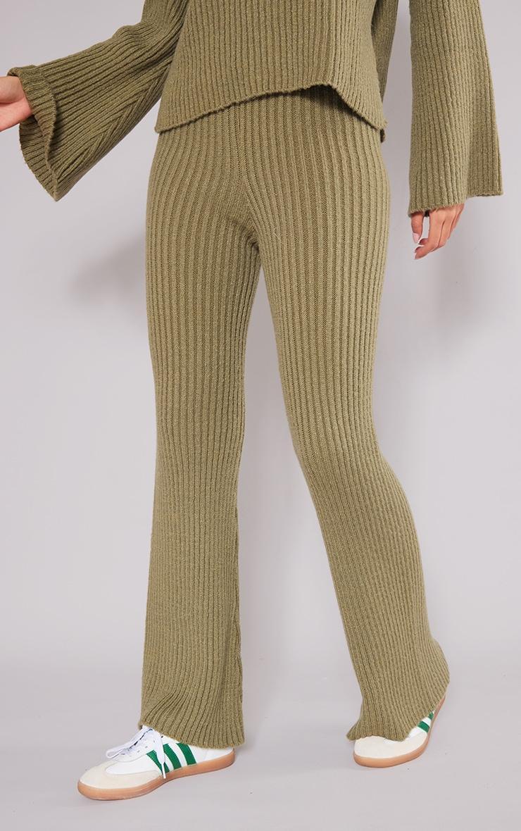 Tall Olive Soft Knit Wide Leg Pants Product Image