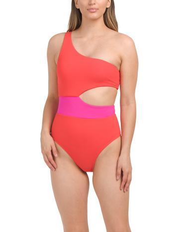 One Shoulder Tie Cut Out One-piece Swimsuit for Women | Spandex/Nylon Product Image