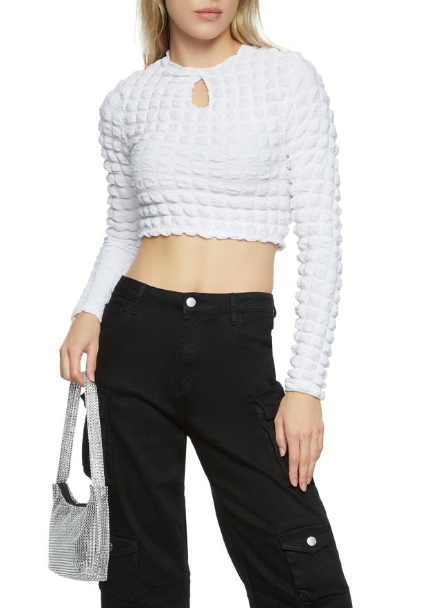 Womens Bubble Knit Keyhole Crop Top Product Image