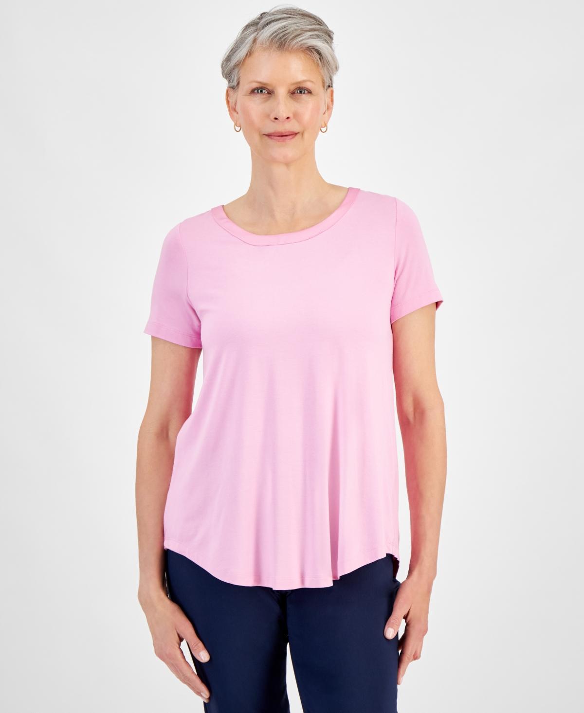 Women's Satin-Trim Knit Short-Sleeve Top, Created for Macy's Product Image