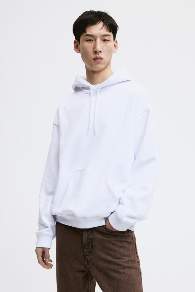 H & M - Loose Fit Hoodie - White Product Image