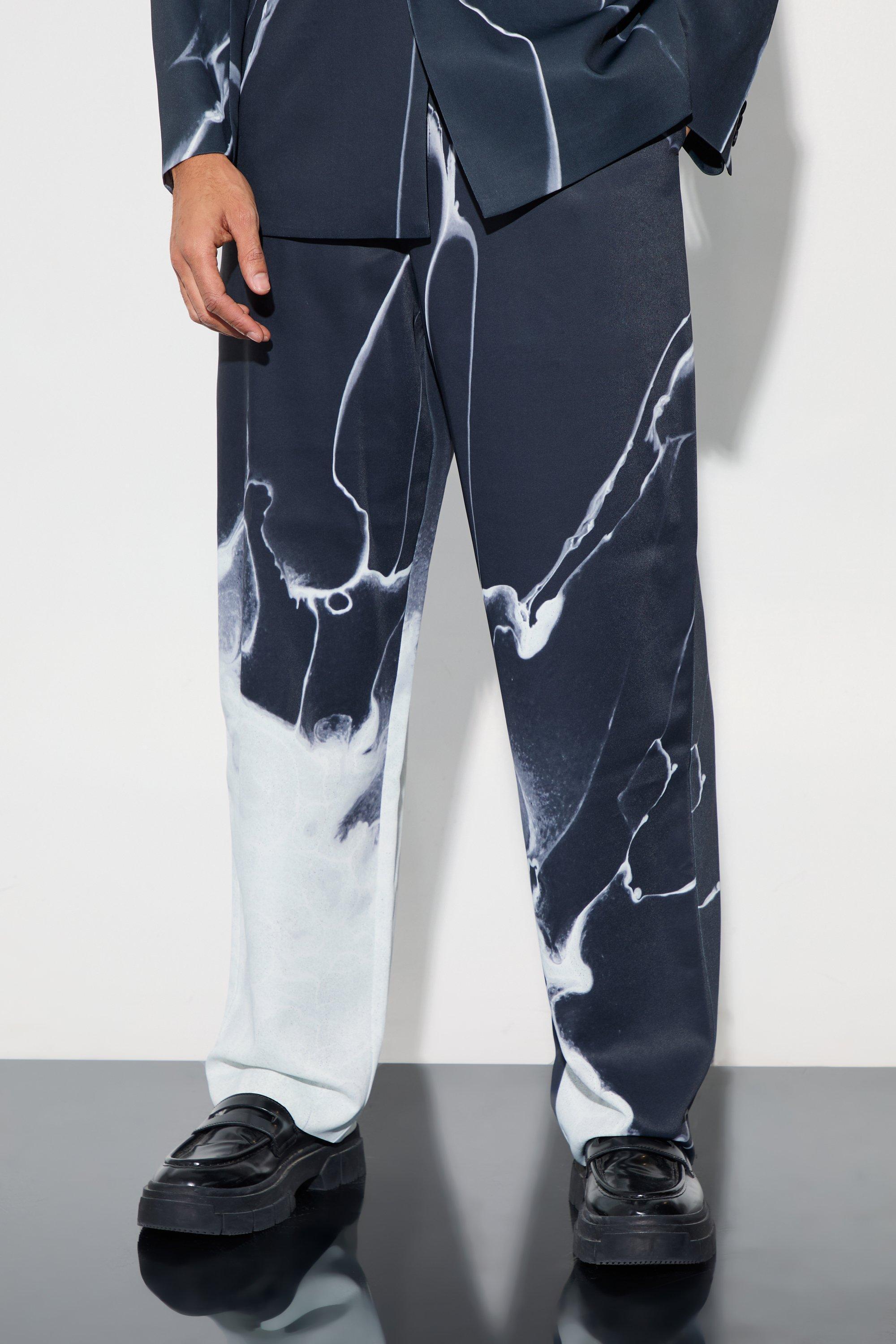 Relaxed Fit Marble Print Tailored Trouser | boohooMAN USA Product Image