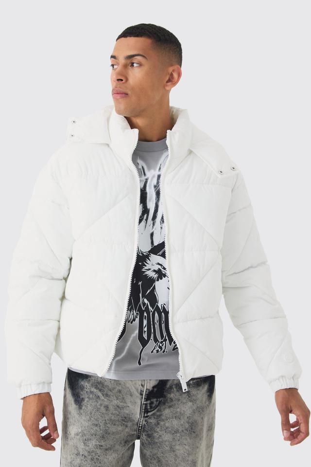 Abstract Quilted Puffer In White | boohooMAN USA Product Image