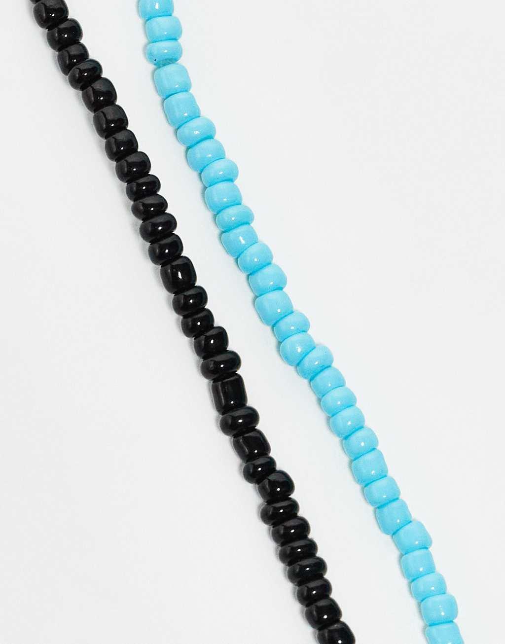 Faded Future 2 pack beaded festival necklace in turquoise and black Product Image